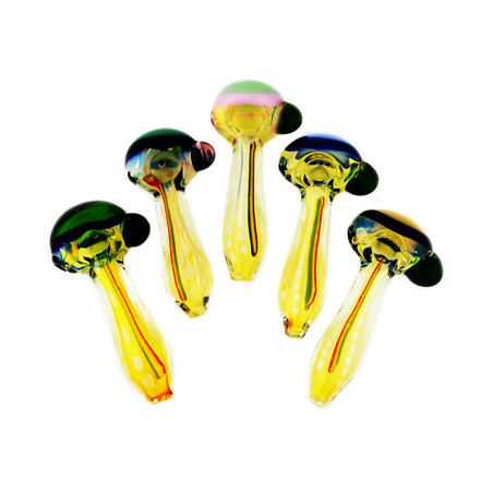 4.5" Hand Pipe Spoon Double Glass Silver Fume with Rasta Line