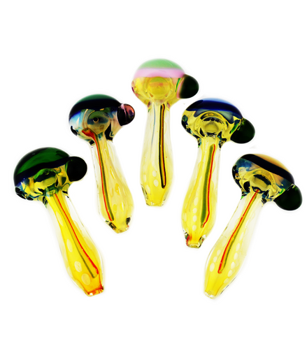 4.5" Hand Pipe Spoon Double Glass Silver Fume with Rasta Line