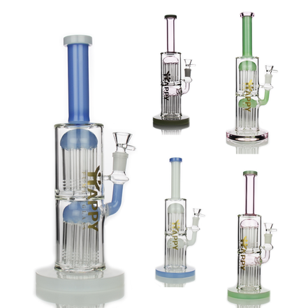 12" Happy Fumes Glass Double Tree Shower Water Pipe with 14mm Male Bowl
