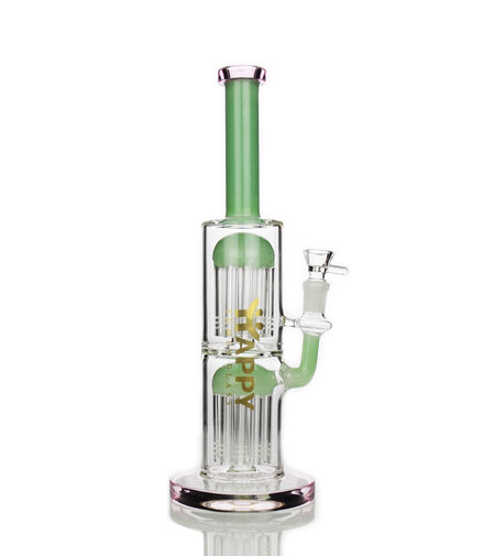 12" Happy Fumes Glass Double Tree Shower Water Pipe with 14mm Male Bowl