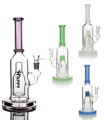 11" Happy Fumes Glass with Bottle Design Shower and 14mm Male Bowl