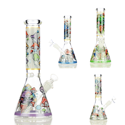 10" Mushroom Glow in Dark Beaker with 14mm Male Bowl