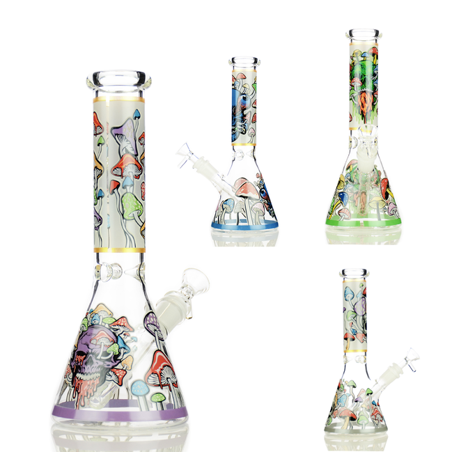 10" Mushroom Glow in Dark Beaker with 14mm Male Bowl