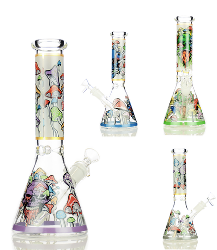 10" Mushroom Glow in Dark Beaker with 14mm Male Bowl