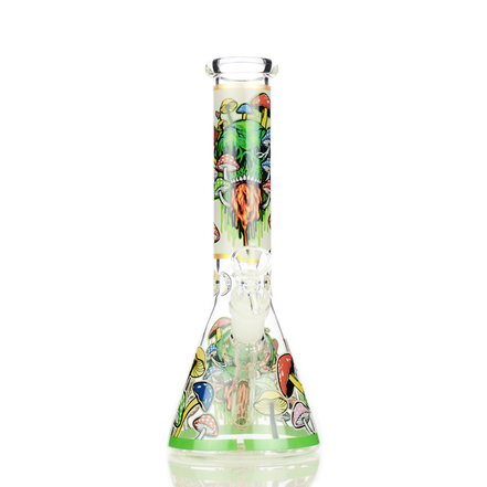 10" Mushroom Glow in Dark Beaker with 14mm Male Bowl