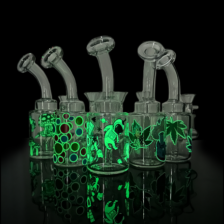 6" Glow In Dark Water Pipe with 14mm Male Bowl