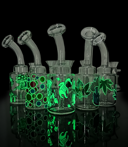 6" Glow In Dark Water Pipe with 14mm Male Bowl