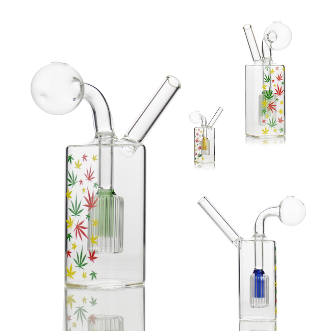 5" Oil Burner Water Pipe with Leaf Print