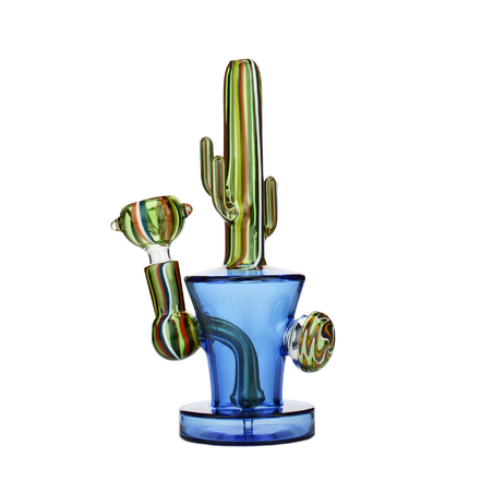 7" Cactus Water Pipe with Reversal Glass Art and 14mm Male Bowl