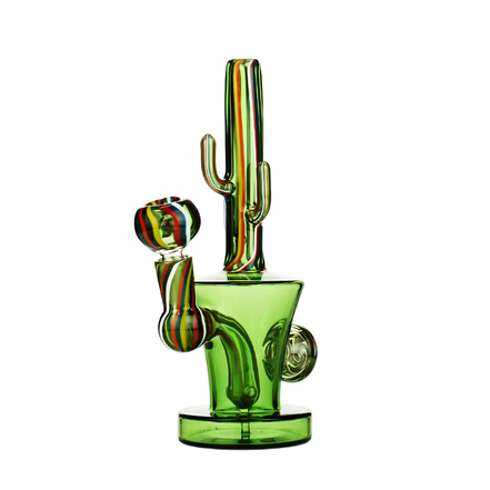 7" Cactus Water Pipe with Reversal Glass Art and 14mm Male Bowl