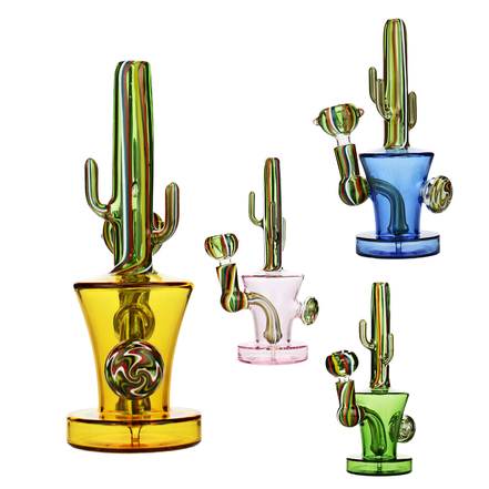 7" Cactus Water Pipe with Reversal Glass Art and 14mm Male Bowl