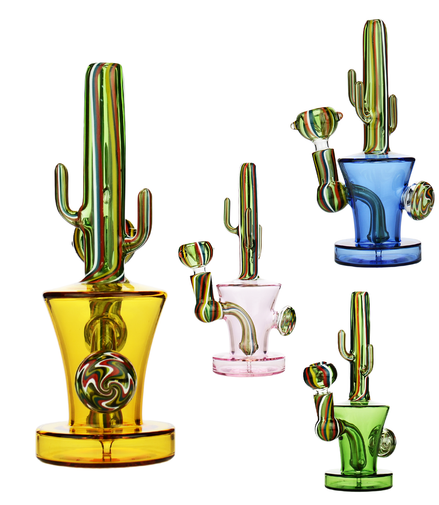 7" Cactus Water Pipe with Reversal Glass Art and 14mm Male Bowl