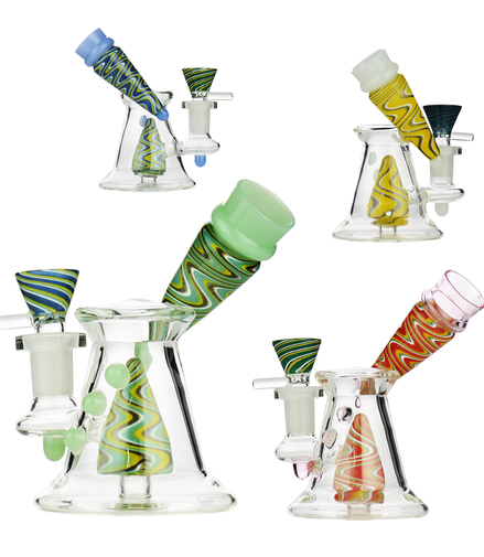 5" Side Neck Water Pipe with Reversal Art and 14mm Male Bowl