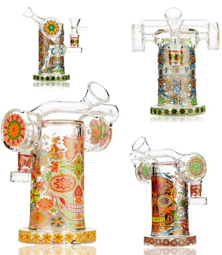 6.5" Recycler Day of The Dead Beaker with 14mm Male Bowls