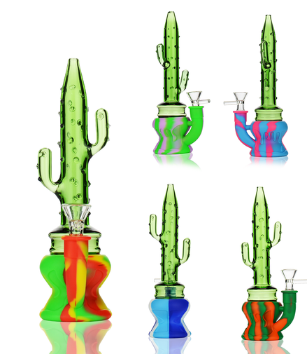 9" Silicone Glass Cactus Water Pipe with 14mm Male Bowl