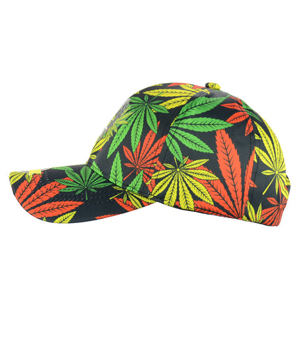 Colorful Weed Leaf Black Baseball Snap Back Hat