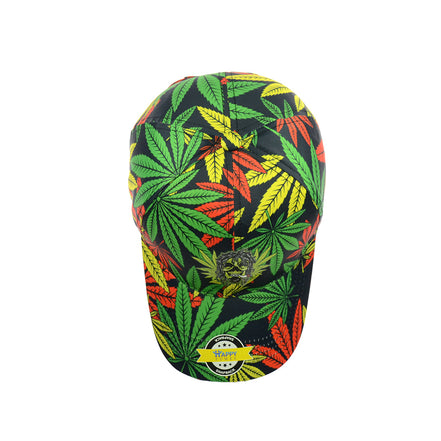 Colorful Weed Leaf Black Baseball Snap Back Hat