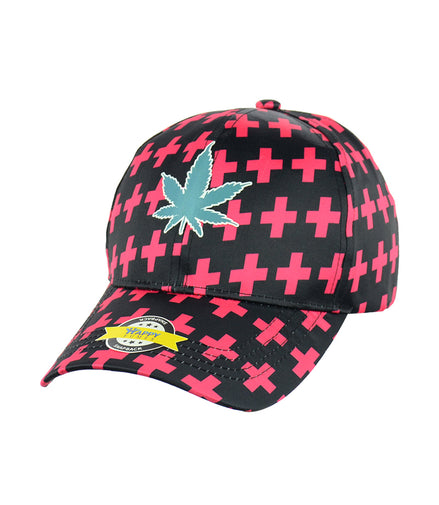 Pink Plus Weed Leaf Design Black Baseball Snapback Hat