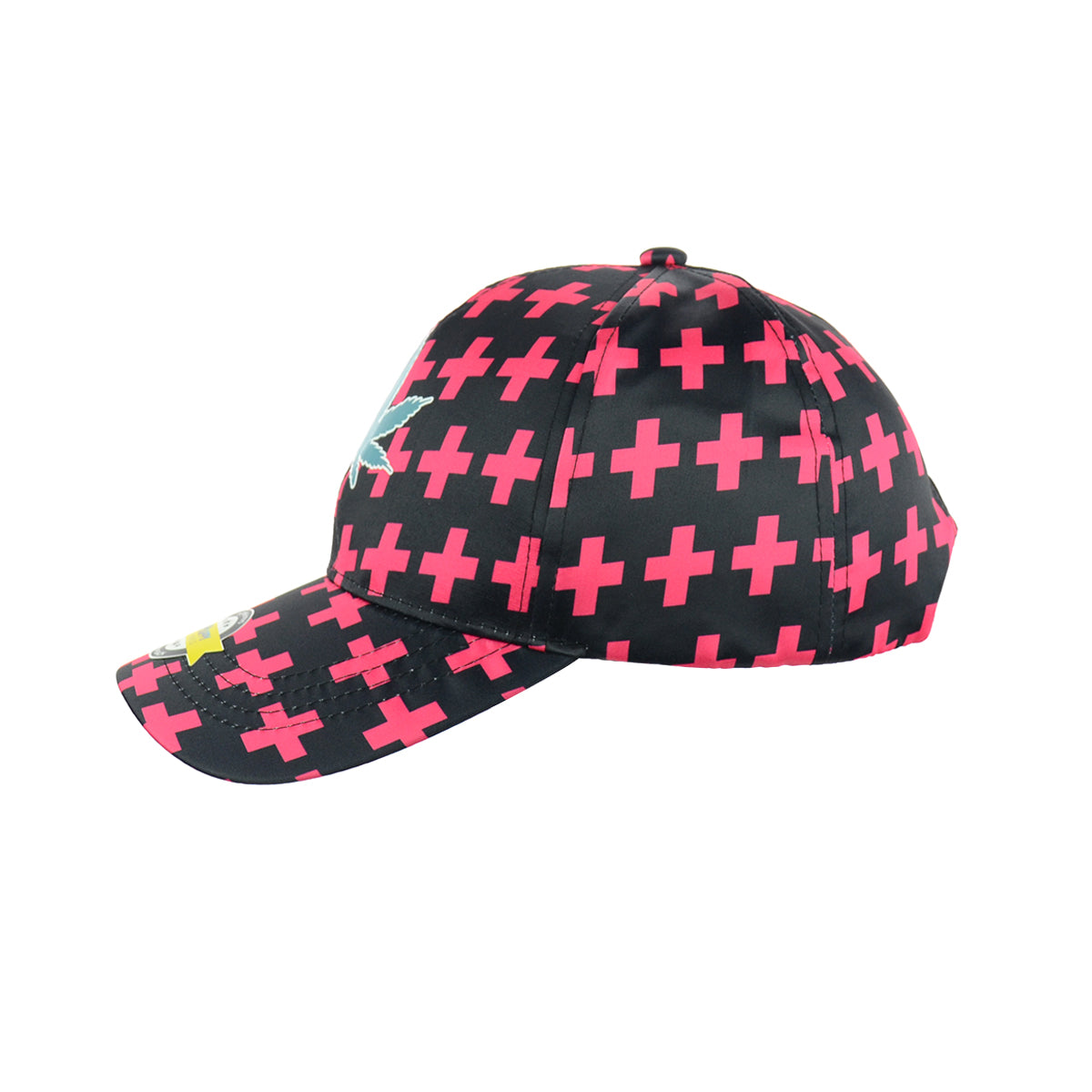 Pink Plus Weed Leaf Design Black Baseball Snapback Hat