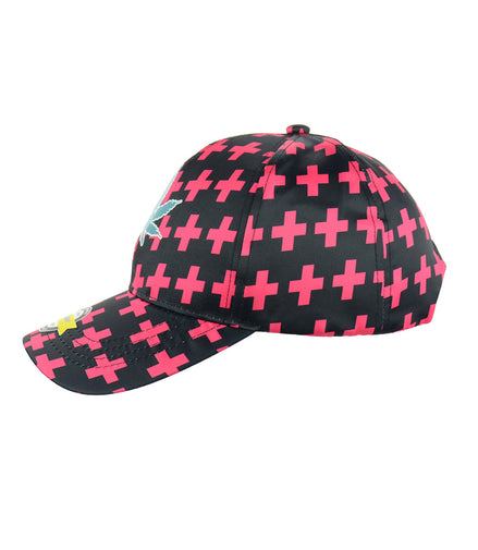 Pink Plus Weed Leaf Design Black Baseball Snapback Hat