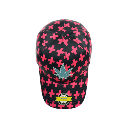 Pink Plus Weed Leaf Design Black Baseball Snapback Hat
