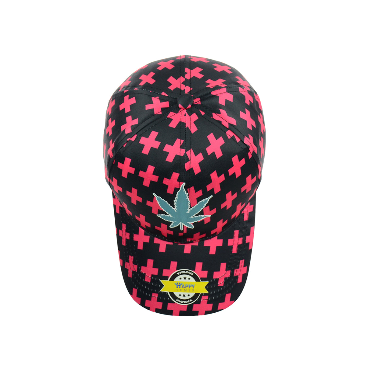 Pink Plus Weed Leaf Design Black Baseball Snapback Hat