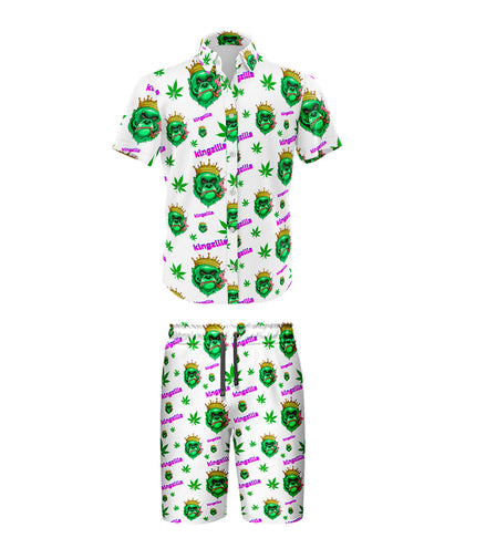 Kingzilla Leaf White Shirt and Short Set, Pack of 5 Sizes Sets, 1-M, 1-L, 1-XL, 1-XXL, 1-XXXL