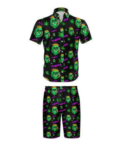 Kingzilla Leaf Black Shirt and Short Set, Pack of 5 Sizes Sets, 1-M, 1-L, 1-XL, 1-XXL, 1-XXXL