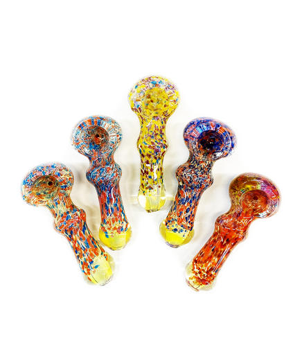 3.5" Hand Pipe Spoon with Frit and Silver Fume Glass