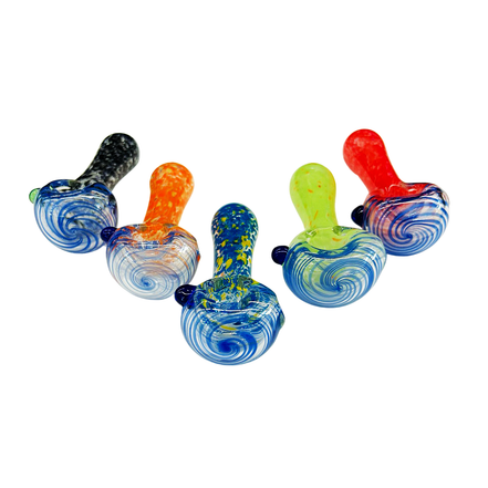 3" Hand Pipe Spoon Color Frit Glass and Spiral Head Art