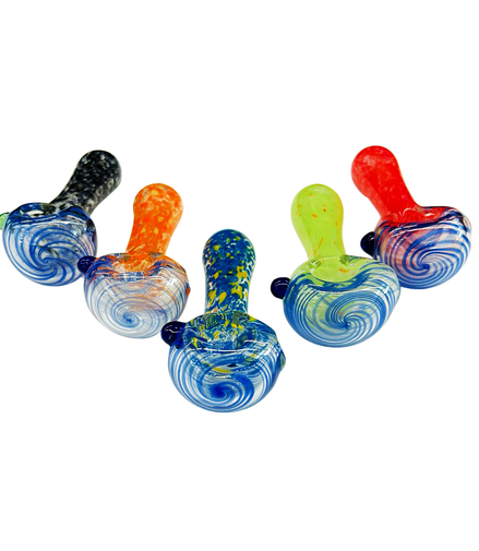 3" Hand Pipe Spoon Color Frit Glass and Spiral Head Art