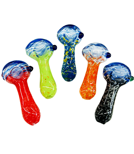 3" Hand Pipe Spoon Color Frit Glass and Spiral Head Art