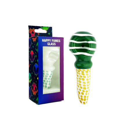 HAPPY FUMES GLASS 4.5" Hand Pipe Spoon with Dot Art