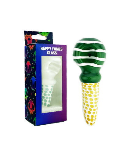 HAPPY FUMES GLASS 4.5" Hand Pipe Spoon with Dot Art