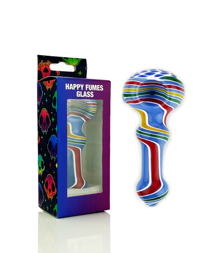 HAPPY FUMES GLASS 4.5" Hand Pipe Spoon Wig Wag Art with Honeycomb Art