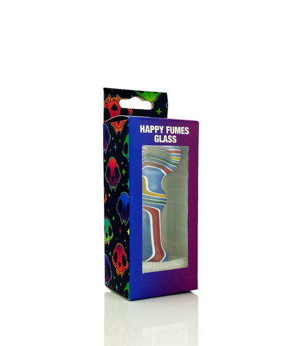 HAPPY FUMES GLASS 4.5" Hand Pipe Spoon Wig Wag Art with Honeycomb Art