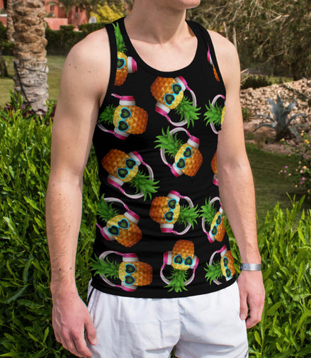 Pineapple Black Tank Top 100% Polyester - Pack of 6 Sizes -- 1-S,1-M,1-L,1-XL,1-2XL,1-3XL