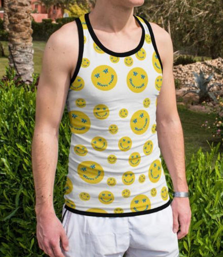 Happy White Tank Top 100% Polyester - Pack of 6 Sizes -- 1-S,1-M,1-L,1-XL,1-2XL,1-3XL