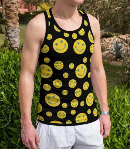 Happy Black Tank Top 100% Polyester - Pack of 6 Sizes -- 1-S,1-M,1-L,1-XL,1-2XL,1-3XL