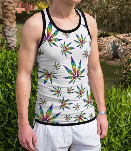 Rasta Leaf White Tank Top 100% Polyester - Pack of 6 Sizes -- 1-S,1-M,1-L,1-XL,1-2XL,1-3XL