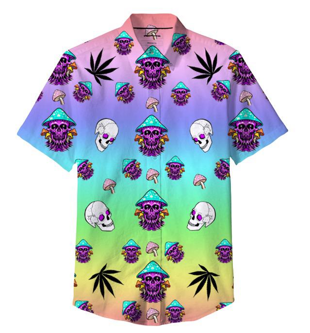 Skull Mushroom Green Leaf  Shirt 100% Polyester, Pack of 5 Sizes Sets, 1-M, 1-L, 1-XL, 1-XXL, 1-XXXL