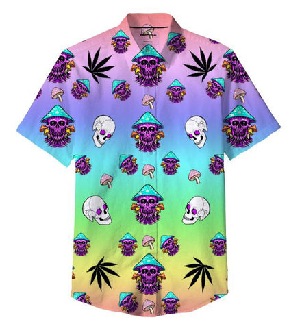 Skull Mushroom Green Leaf  Shirt 100% Polyester, Pack of 5 Sizes Sets, 1-M, 1-L, 1-XL, 1-XXL, 1-XXXL