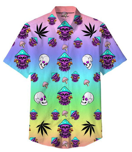Skull Mushroom Green Leaf  Shirt 100% Polyester, Pack of 5 Sizes Sets, 1-M, 1-L, 1-XL, 1-XXL, 1-XXXL