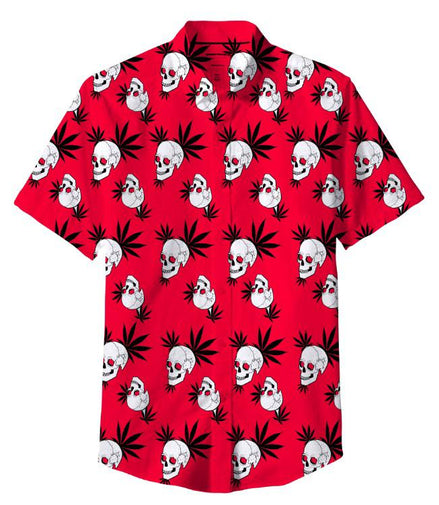 Red Skull Leaf Shirt 100% Polyester, Pack of 5 Sizes Sets, 1-M, 1-L, 1-XL, 1-XXL, 1-XXXL