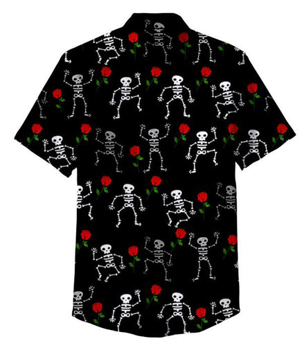 Skeleton Party Black Shirt 100% Polyester, Pack of 5 Sizes Sets, 1-M, 1-L, 1-XL, 1-XXL, 1-XXXL
