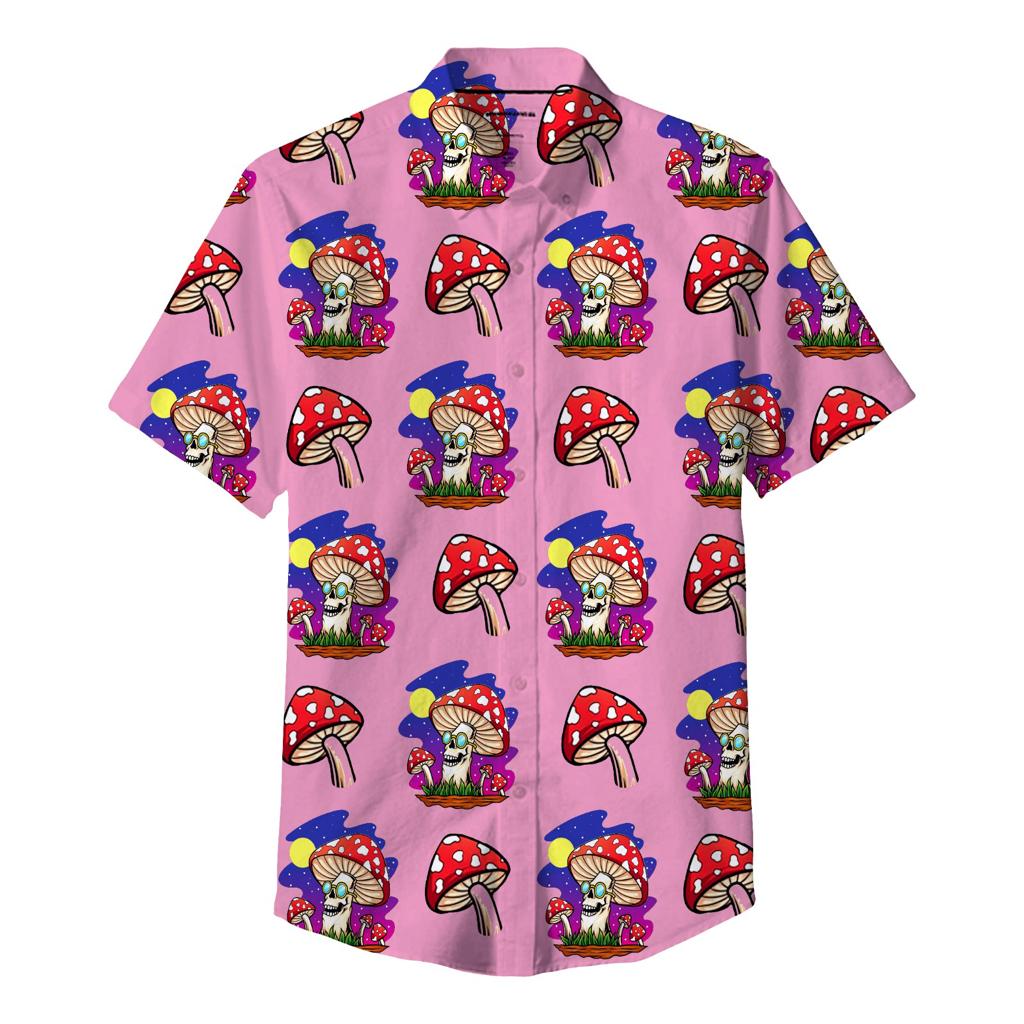Mushroom Party Pink Shirt 100% Polyester, Pack of 5 Sizes Sets, 1-M, 1-L, 1-XL, 1-XXL, 1-XXXL