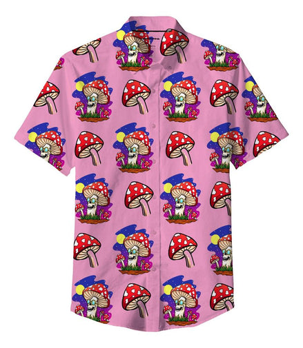 Mushroom Party Pink Shirt 100% Polyester, Pack of 5 Sizes Sets, 1-M, 1-L, 1-XL, 1-XXL, 1-XXXL