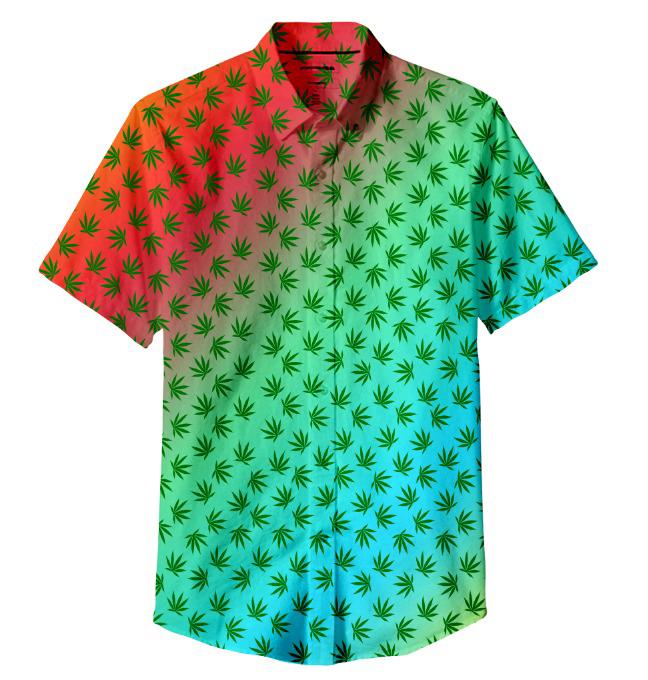 Green Leaf Shirt Gradient Color 100% Polyester, Pack of 5 Sizes Sets, 1-M, 1-L, 1-XL, 1-XXL, 1-XXXL