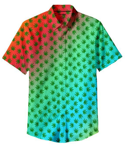 Green Leaf Shirt Gradient Color 100% Polyester, Pack of 5 Sizes Sets, 1-M, 1-L, 1-XL, 1-XXL, 1-XXXL