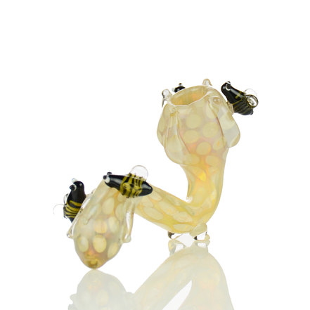 6" Sherlock Glass Pipe with Honeycomb Design and Stone Art Bees
